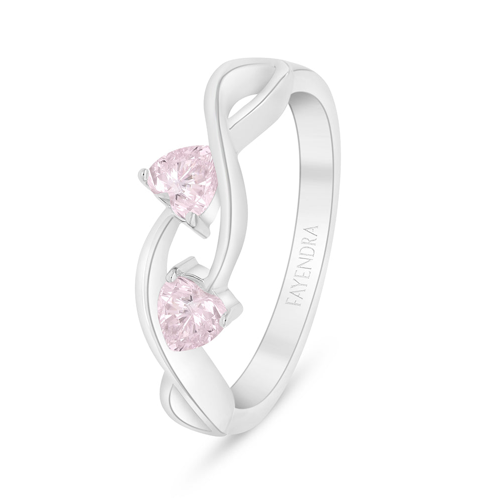 Sterling Silver 925 Ring Rhodium Plated Embedded With Pink Zircon