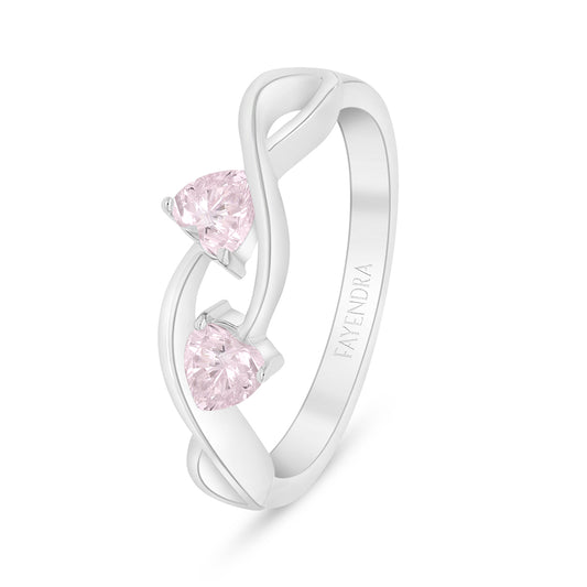 Sterling Silver 925 Ring Rhodium Plated Embedded With Pink Zircon