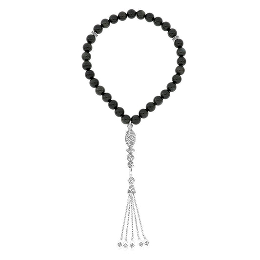 Rosary 33 Sterling Silver 925 Set Oxidized Embedded With Opsedum  Bead 10 ML LOGO