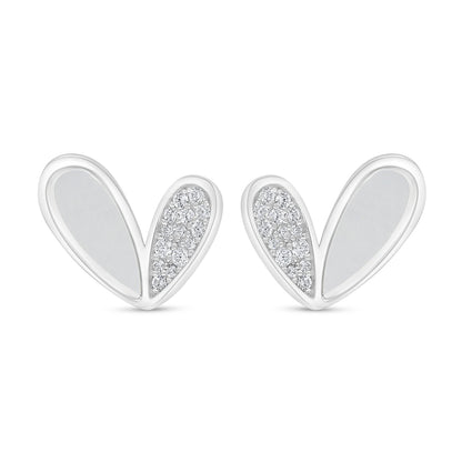 اقراط من الفضة الخالصة عيار 925 مطلي روديوم صدف ابيض و فص ابيض