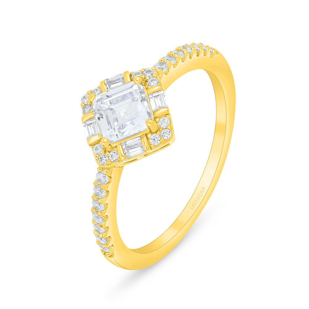 Sterling Silver 925 Ring Golden Plated Embedded With White Zircon