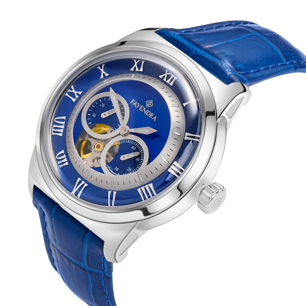 Stainless Steel 316L Watch Silver Color Blue Leather For Men - BLUE MOP DIAL