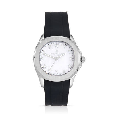 tainless Steel 316L Watch Silver Color, Black Rubber Strap For Men - WHITE MOP DIAL