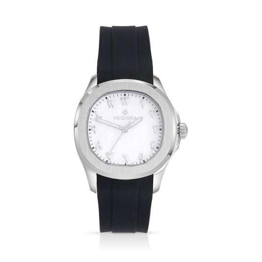 tainless Steel 316L Watch Silver Color, Black Rubber Strap For Men - WHITE MOP DIAL