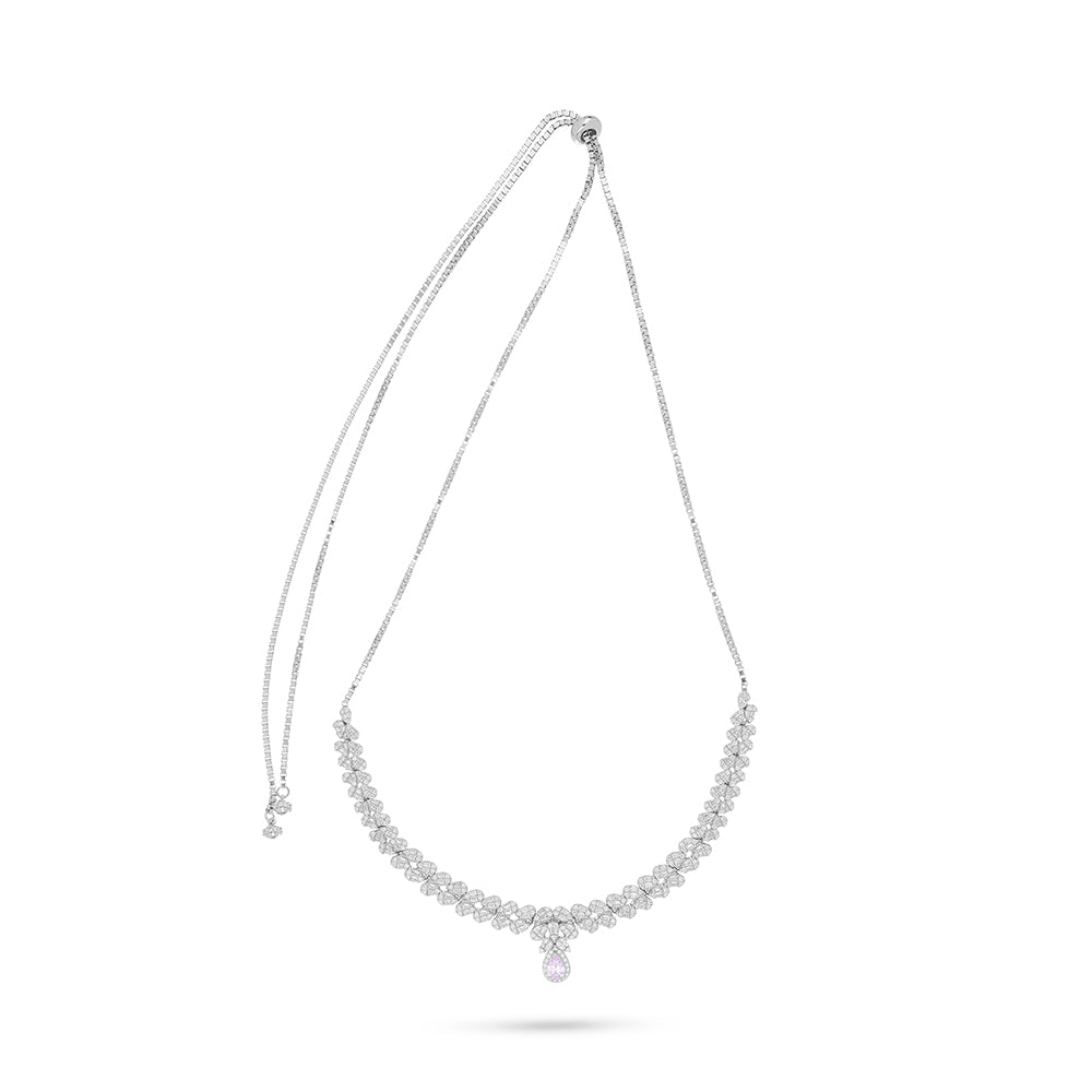 Sterling Silver 925 Set Rhodium Plated Embedded With Pink Zircon And White Zircon