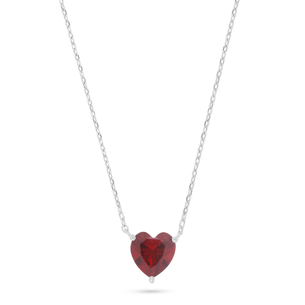 Sterling Silver 925 Necklace Rhodium Plated Embedded With Ruby Corundum
