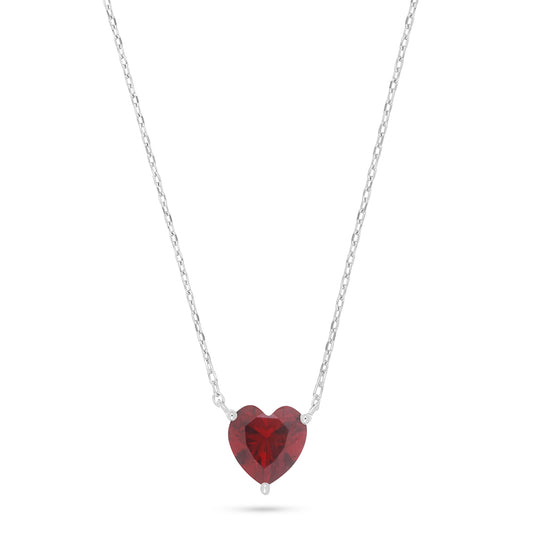 Sterling Silver 925 Necklace Rhodium Plated Embedded With Ruby Corundum