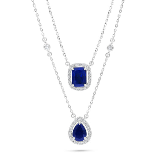 Sterling Silver 925 Necklace Rhodium Plated Embedded With Sapphire Corundum And White Zircon