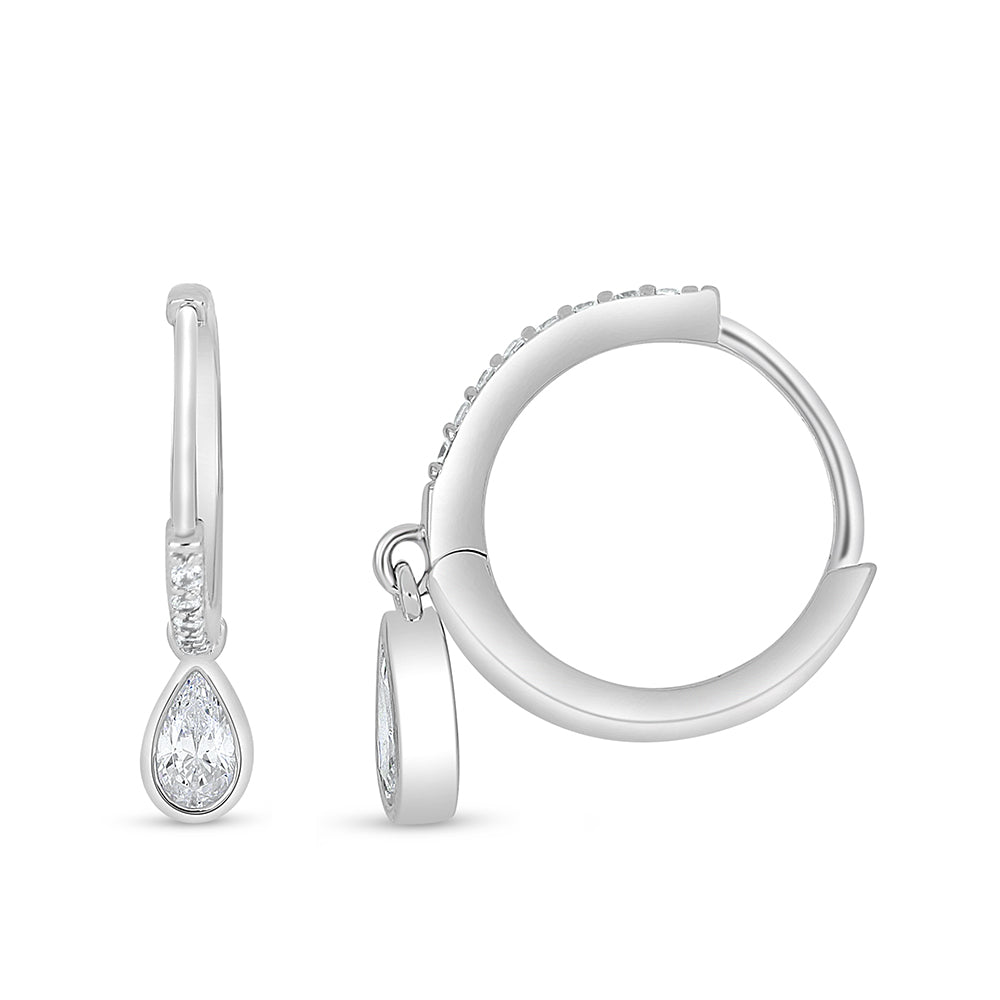 Sterling Silver 925 Earring Rhodium Plated Embedded With White Zircon