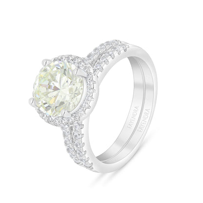 Sterling Silver 925 Ring (Twins) Rhodium Plated  Embedded With Yellow Diamond And White Zircon
