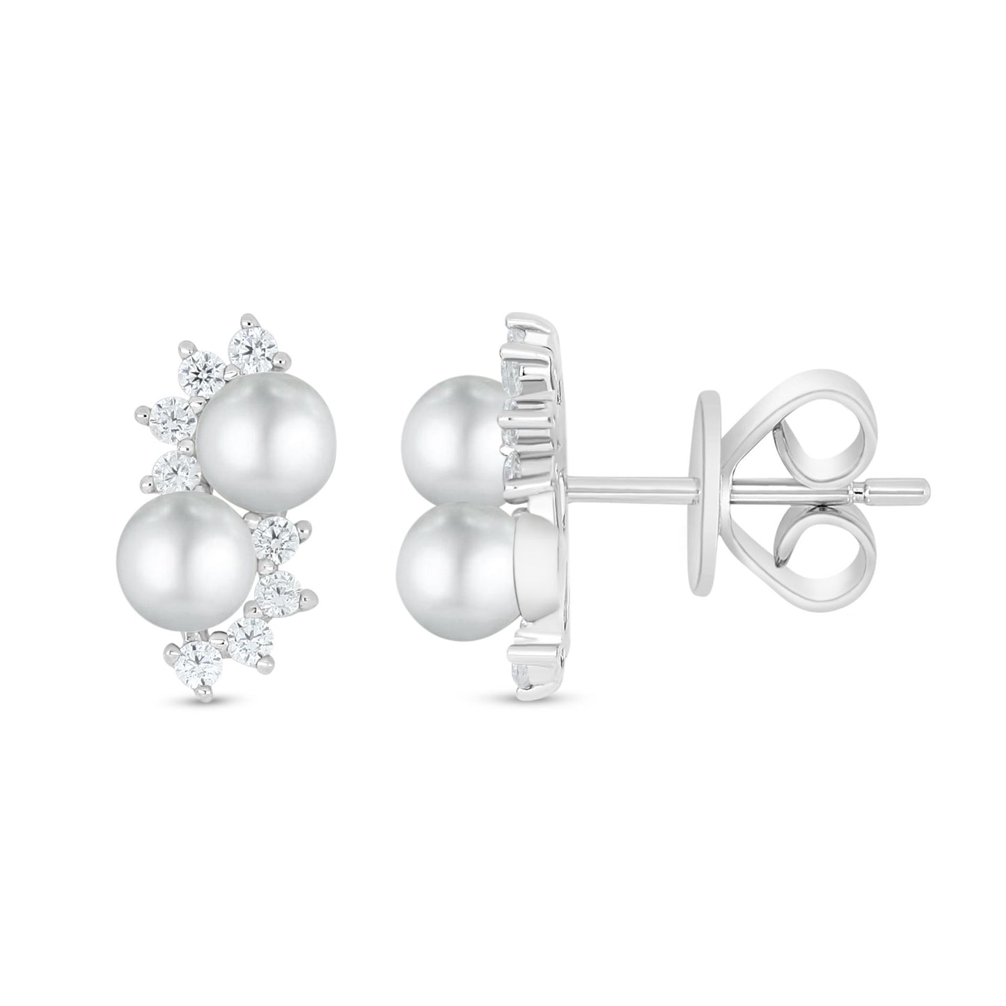 Sterling Silver 925 Earring Rhodium Plated Embedded With Natural White Pearl And White Zircon