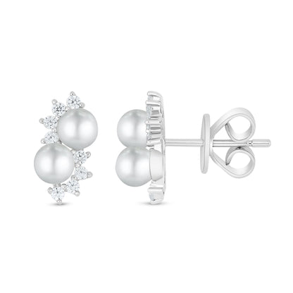 Sterling Silver 925 Earring Rhodium Plated Embedded With Natural White Pearl And White Zircon