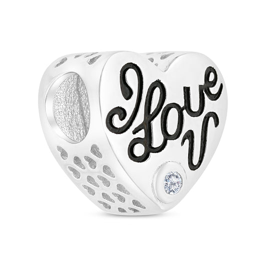 Sterling Silver 925 CHARM Rhodium Plated Embedded With White CZ