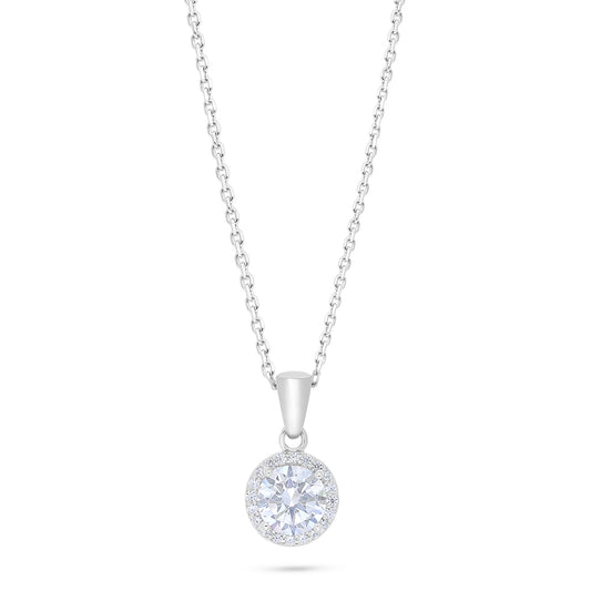 Sterling Silver 925 Necklace Rhodium Plated Embedded With White Zircon