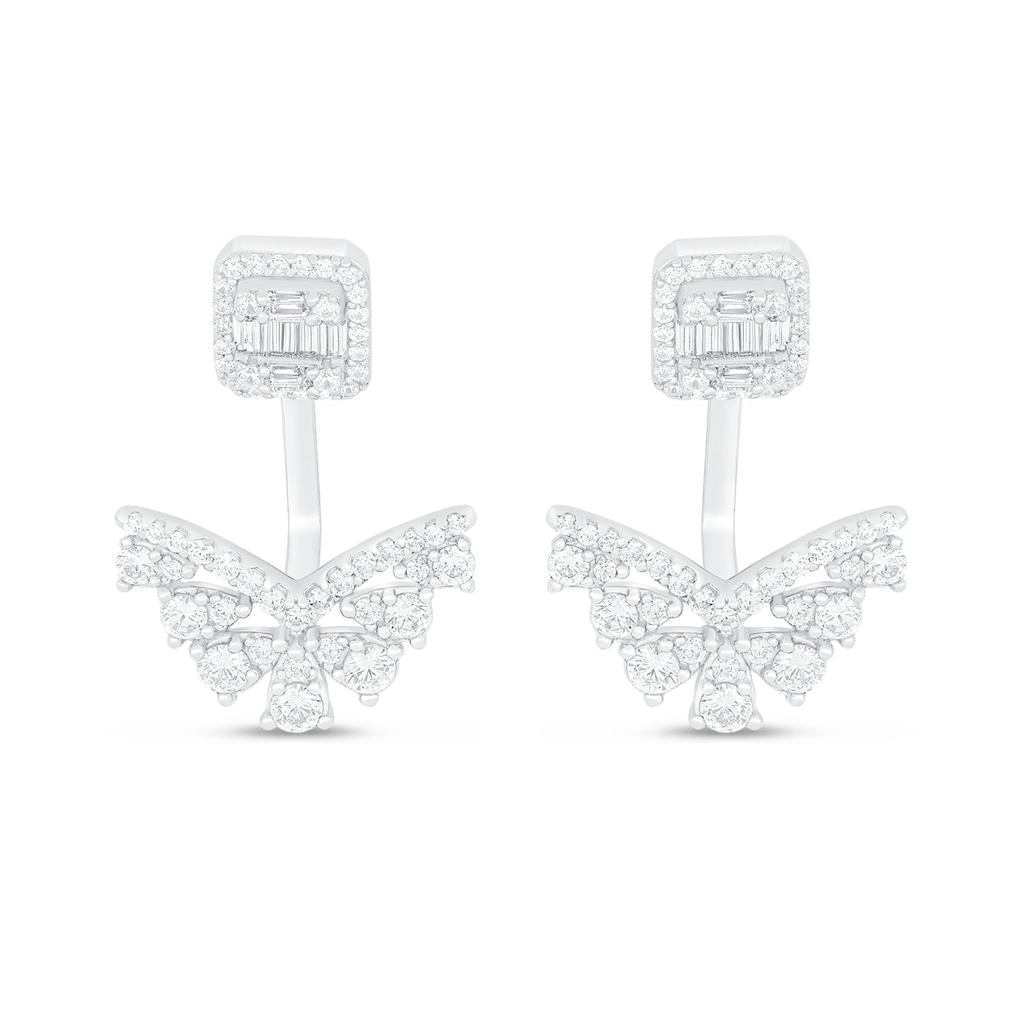 Sterling Silver 925 Earring Rhodium Plated Embedded With White Zircon