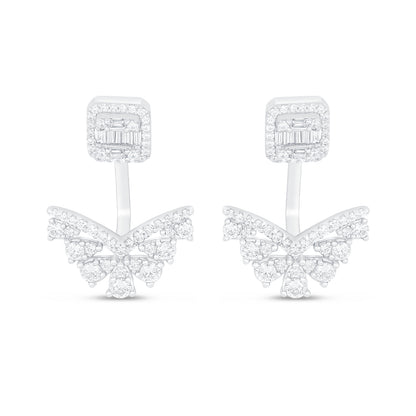 Sterling Silver 925 Earring Rhodium Plated Embedded With White Zircon