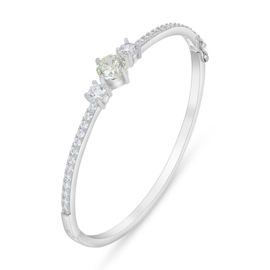 Sterling Silver 925 Bangle Rhodium Plated Embedded With Diamond Zircon And White Zircon ( 48*54 )