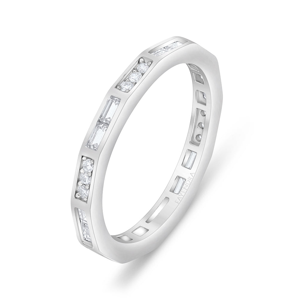 Sterling Silver 925 Ring (5pieces) Rhodium Plated Embedded With White Zircon