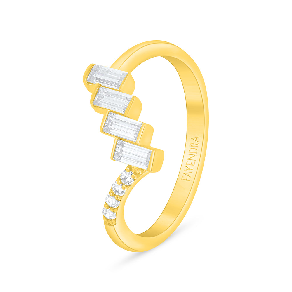 Sterling Silver 925 Ring Golden Plated Embedded With White Zircon