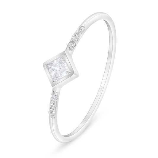 Sterling Silver 925 Ring Rhodium Plated Embedded With White Zircon