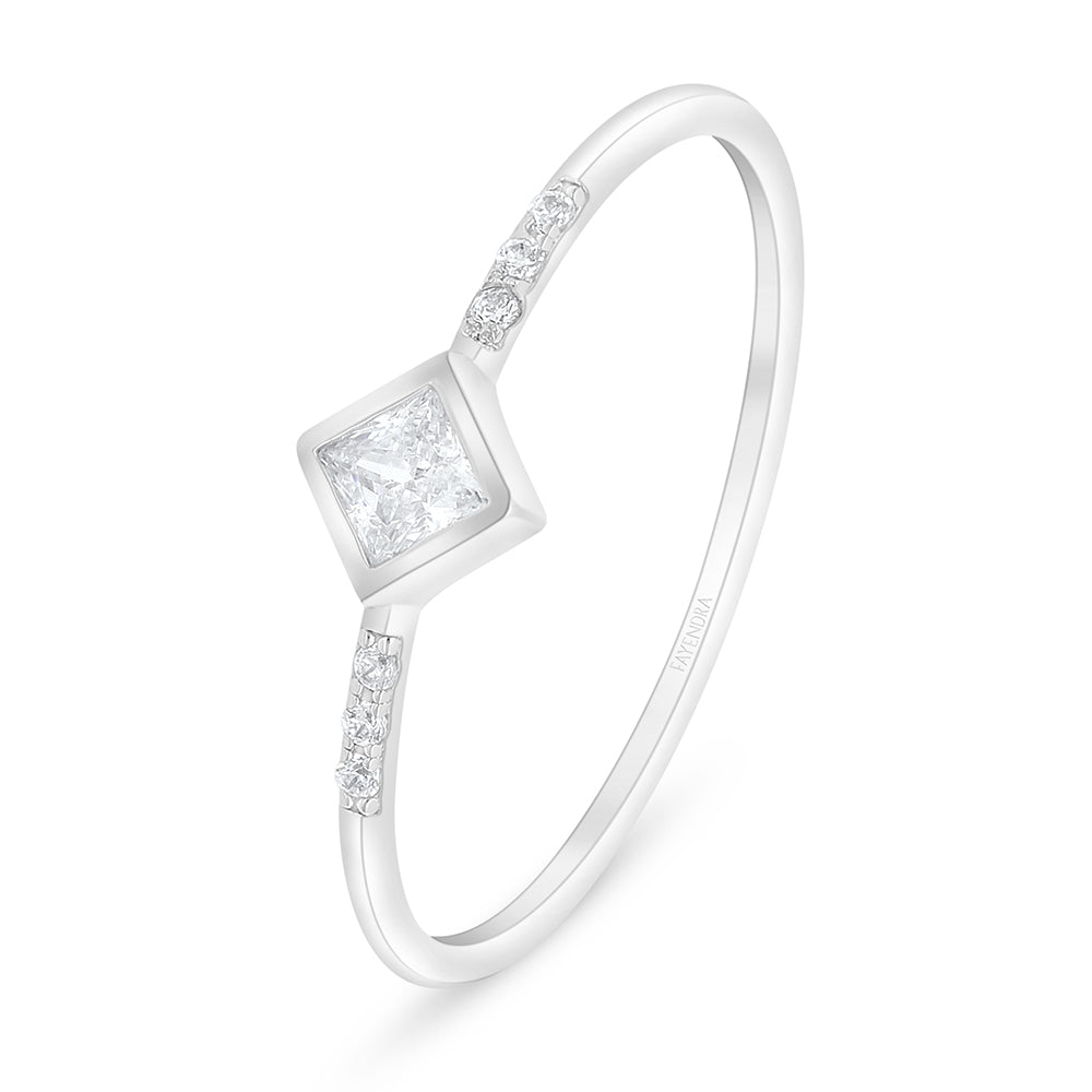 Sterling Silver 925 Ring Rhodium Plated Embedded With White Zircon