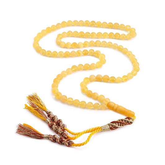 Rosary 100 Embedded With Natural Yellow Amber Premium Grade Round Beads 7 mm Fabric Tassel