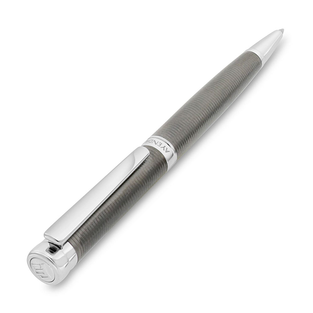 Fayendra Pen Silver And Gray Plated Embedded With Striped Pattern