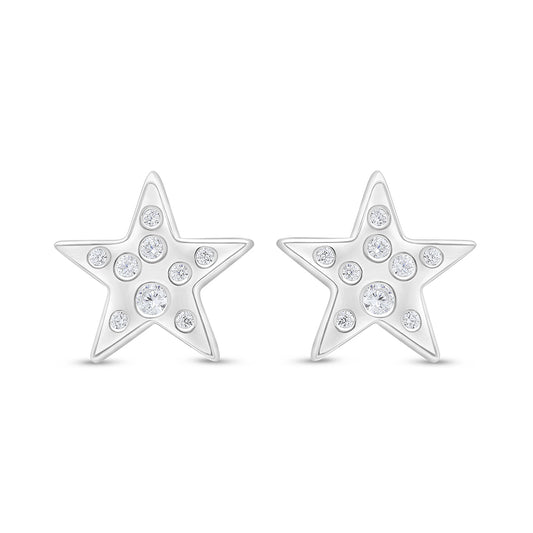 Sterling Silver 925 Earring Rhodium Plated Embedded With White Zircon