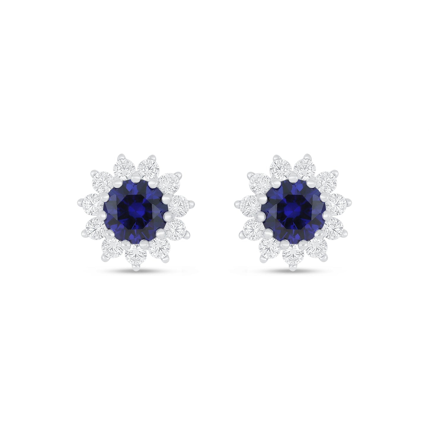 Sterling Silver 925 Earring Rhodium Plated Embedded With Sapphire Corundum And White Zircon