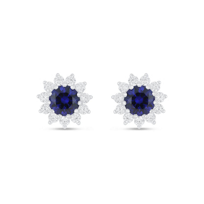 Sterling Silver 925 Earring Rhodium Plated Embedded With Sapphire Corundum And White Zircon