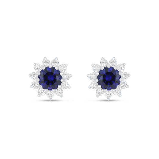 Sterling Silver 925 Earring Rhodium Plated Embedded With Sapphire Corundum And White Zircon