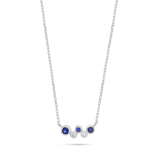 Sterling Silver 925 Necklace Rhodium Plated Embedded With Sapphire Corundum And White Zircon