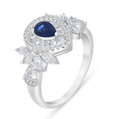Sterling Silver 925 Set Rhodium Plated Embedded With Sapphire Corundum And White Zircon
