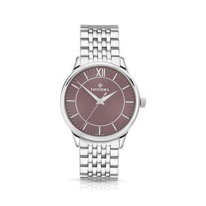 ساعة رجالي ستانلس ستيل عيار  L316 بلون فضي - مينا حجر صدف ام اللالئ البني