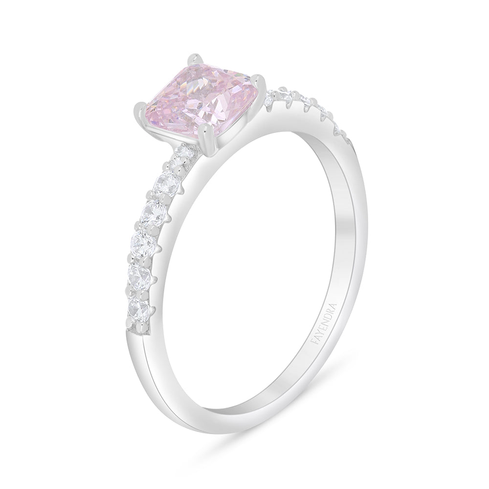 Sterling Silver 925 Ring (Twins) Rhodium Plated Embedded With Pink Zircon And White Zircon