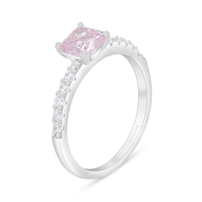 Sterling Silver 925 Ring (Twins) Rhodium Plated Embedded With Pink Zircon And White Zircon