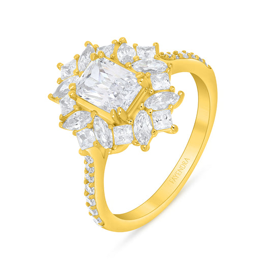 Sterling Silver 925 Ring Golden Plated Embedded With White Zircon