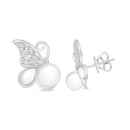 اقراط من الفضة الخالصة عيار 925 مطلية روديوم مرصعة لولو ابيض طبيعي و صدف ابيض وفص ابيض