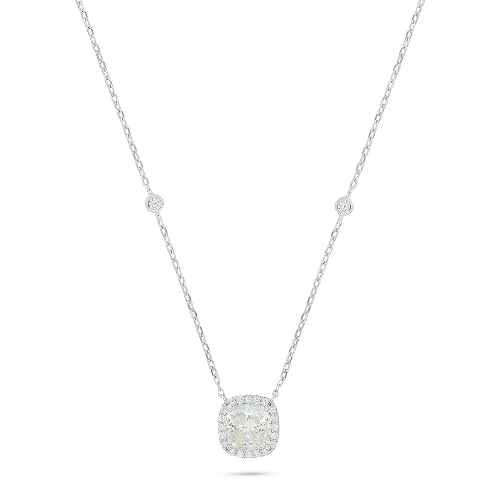 Sterling Silver 925 Necklace Rhodium Plated Embedded With Diamond Zircon And White Zircon