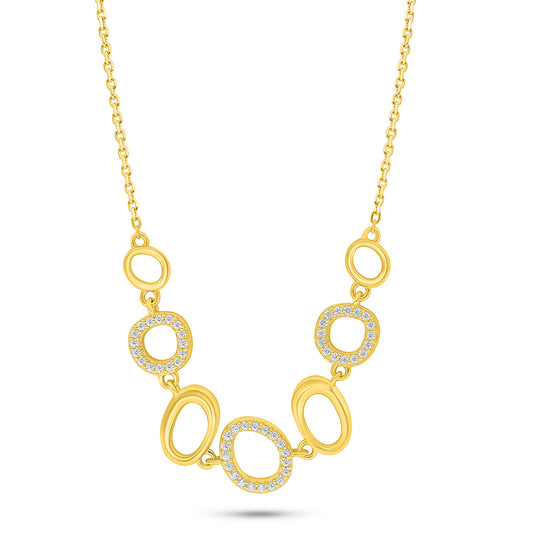 Sterling Silver 925 Necklace Golden Plated Embedded With White Zircon