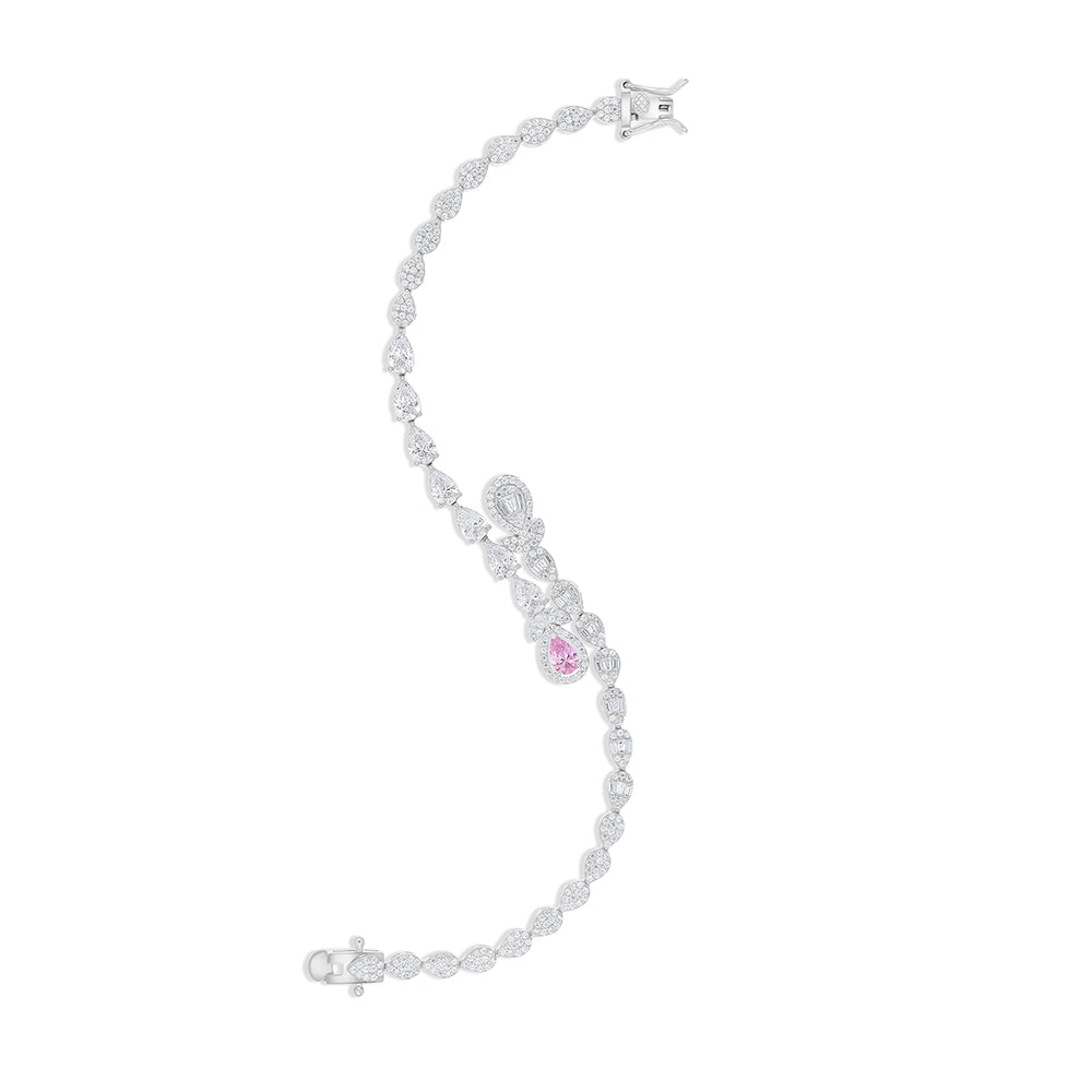 Sterling Silver 925 Set Rhodium Plated Embedded With Pink Zircon And White Zircon