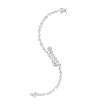 Sterling Silver 925 Set Rhodium Plated Embedded With Pink Zircon And White Zircon