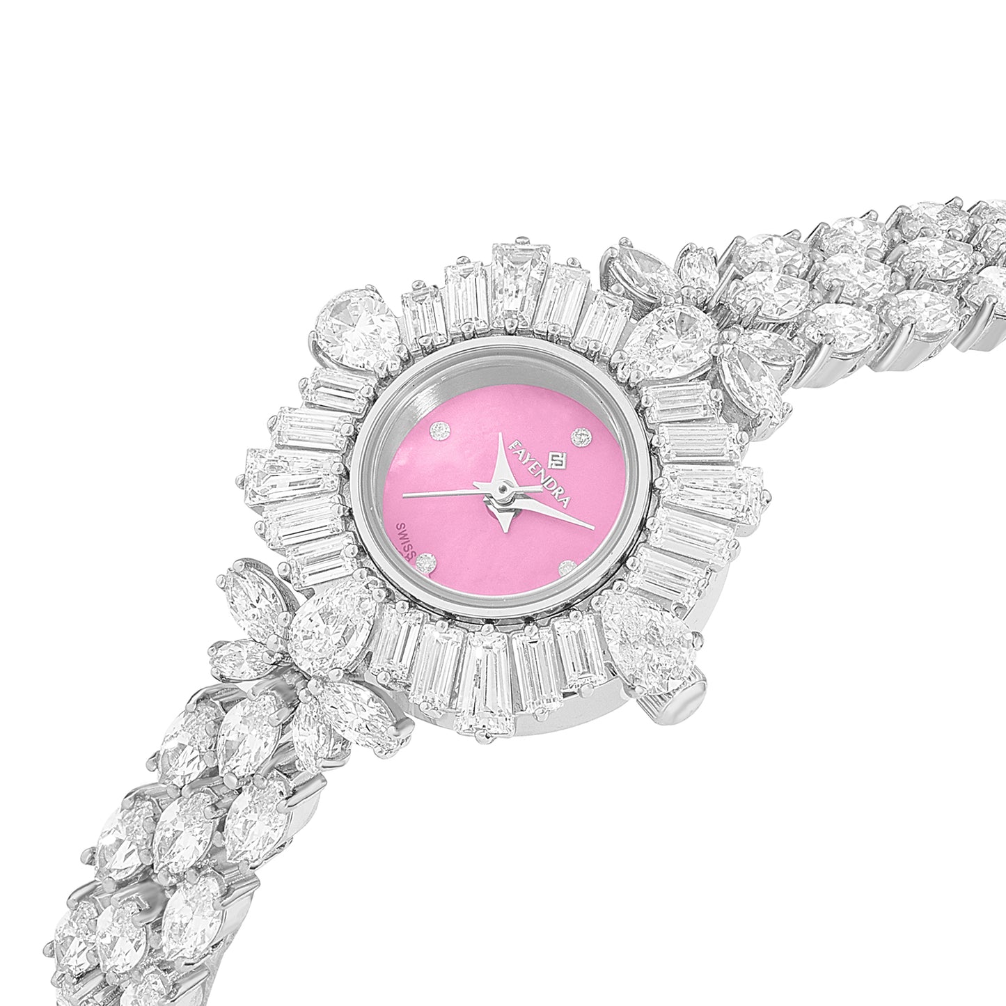 Stainless Steel 316L Watch Silver Color Embedded With White Zircon - PINK MOP DIAL