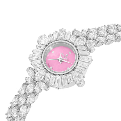 Stainless Steel 316L Watch Silver Color Embedded With White Zircon - PINK MOP DIAL