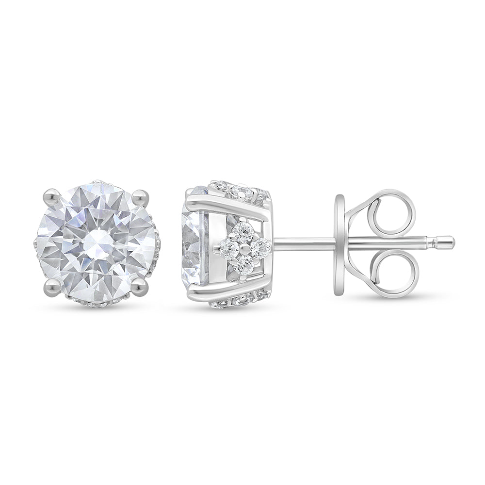 Sterling Silver 925 Earring Rhodium Plated Embedded With White Zircon