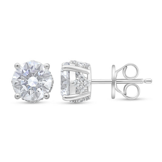 Sterling Silver 925 Earring Rhodium Plated Embedded With White Zircon