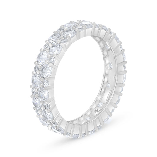 Sterling Silver 925 Ring Rhodium Plated Embedded With White Zircon