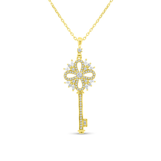 Sterling Silver 925 Necklace Gold Plated Embedded With White CZ