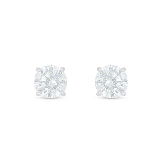 Sterling Silver 925 Earring Rhodium Plated Embedded With White Zircon