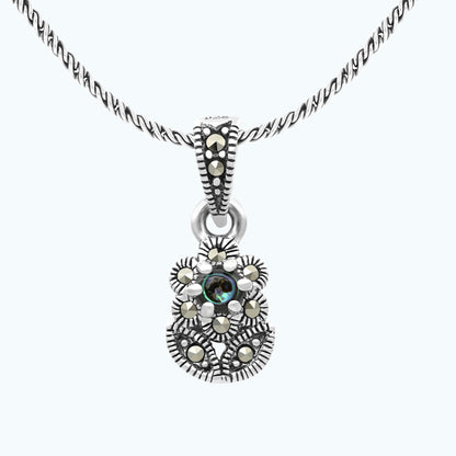 Sterling Silver 925 Pendant Embedded With Natural Blue Shell And Marcasite Stones